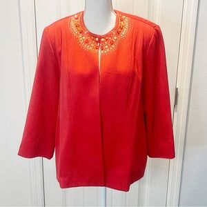Alfred Dunner Women's Blazer Long Sleeve Size 14 Orange Beaded Embellish…